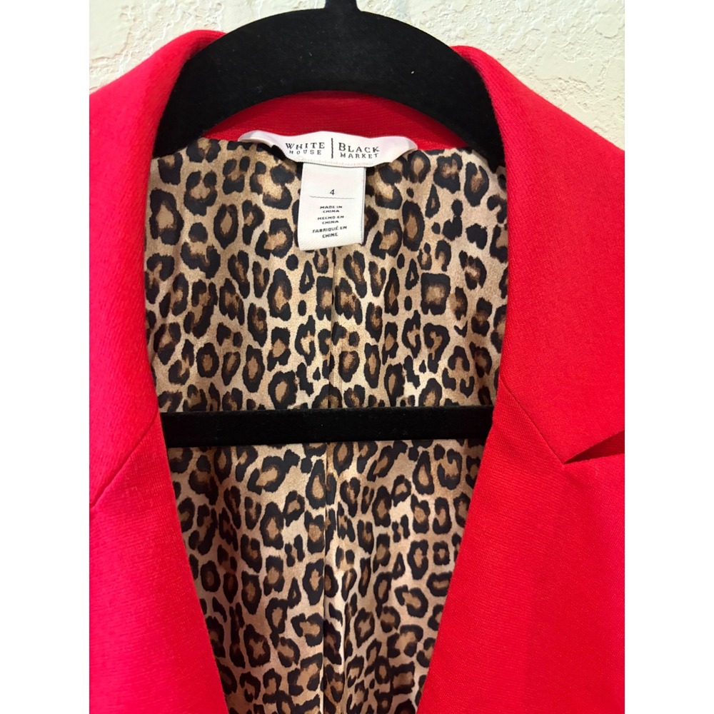 White House Black Market Red Leopard Lining Single Button Blazer Jacket Womens 4 - Picture 3 of 7